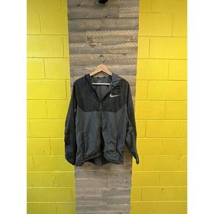 Nike Mens Essential Full Zip Hooded Running Jacket Black Sz S Gray